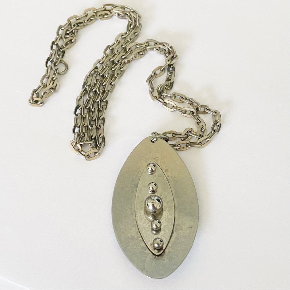 Vintage MCM silver tone mod style necklace 27” - Picture 3 of 6